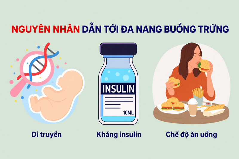 Kháng insulin, tăng androgen, di truyền và lối sống là những yếu tố thường liên quan đến đa nang buồng trứng. 